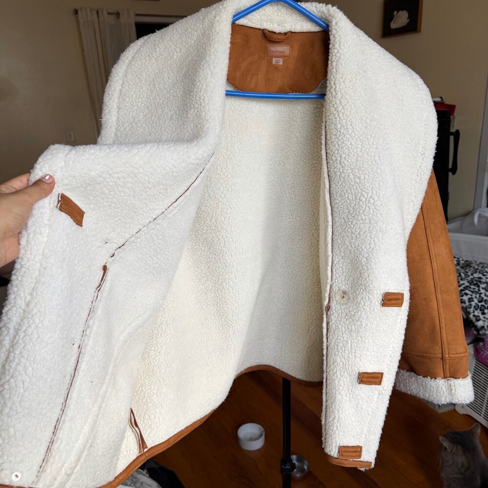 Mother The Brrly Coat Wash Staying In Size Large Brown White Warm Coat Luxury - Picture 8 of 16